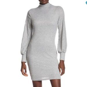 MAX + ASH Ribbed Knit Turtleneck Jersey Dress, M